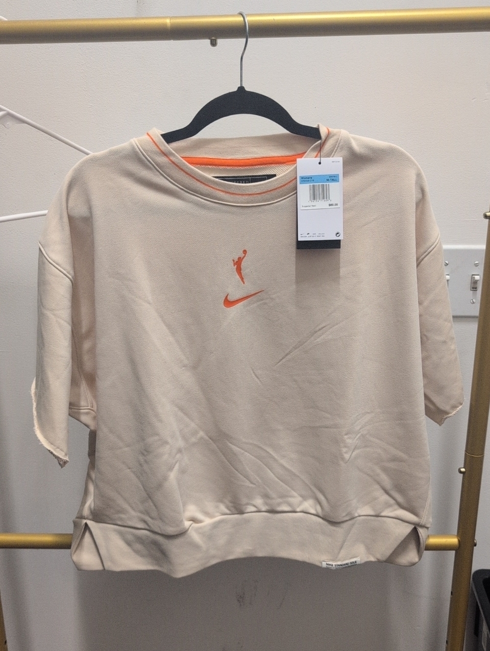 Women's Nike Beige Cropped Sweatshirt with Orange Logo